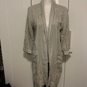 Johnny Was Duster style embroidered linen over jacket M